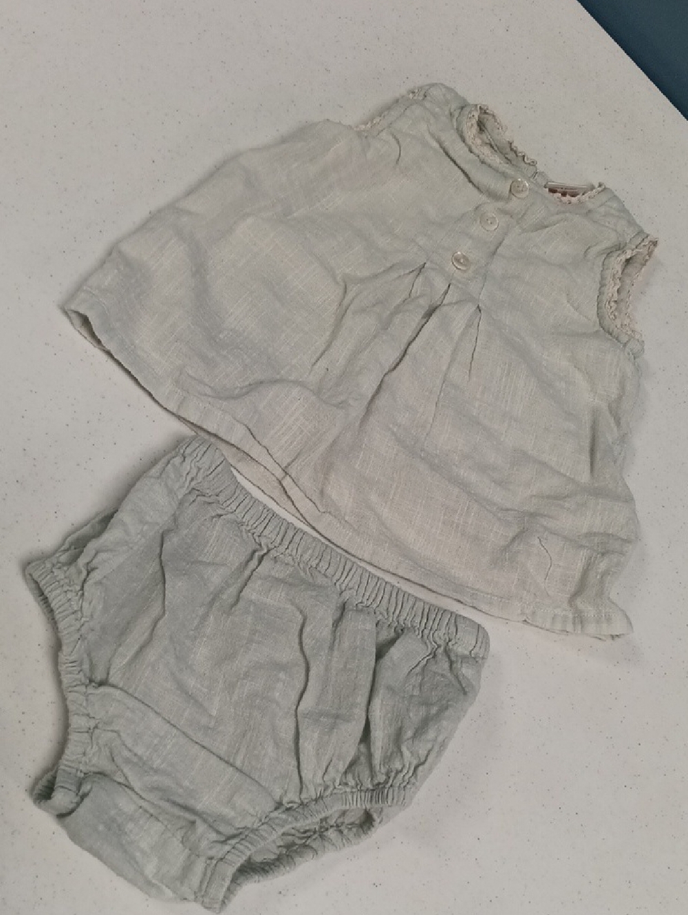 Baby Linen-Look Two-Piece Set - Light Blue